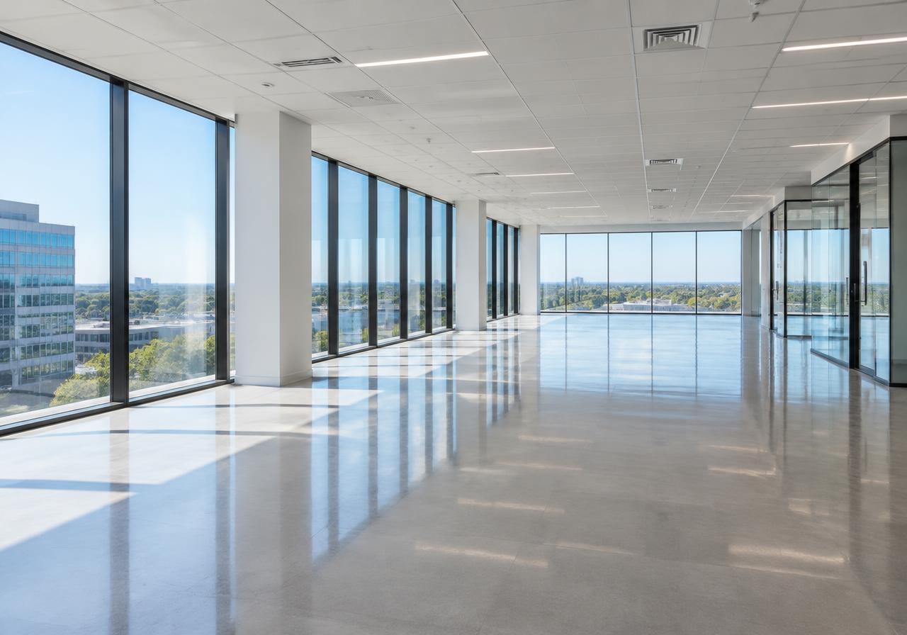 Spotless office floor after a construction final clean